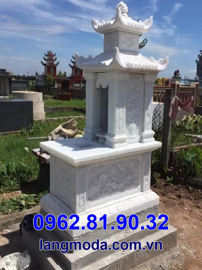 Mẫu mộ đá trắng hai mái đao ngói ống cẩm thạch tự nhiên