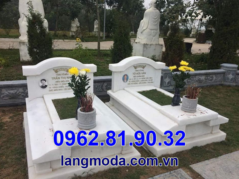 Mẫu mộ đôi đá trắng cẩm thạch đẹp cho ông bà cha mẹ